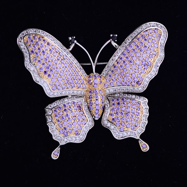 Han-Ausgabe Farbe Schmetterling Broschen Kupfer Inlay Zirkon lila Damen Corsage Pin Bekleidungszubehör