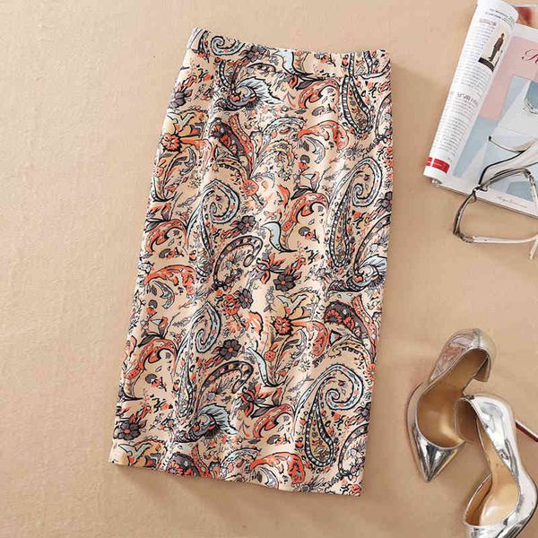 

get out short 2021 work party print vintage fashion pencil half skirt, Black