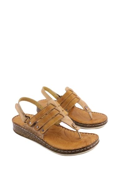 

sandals women's brown genuine leather orthopedics thong, Black