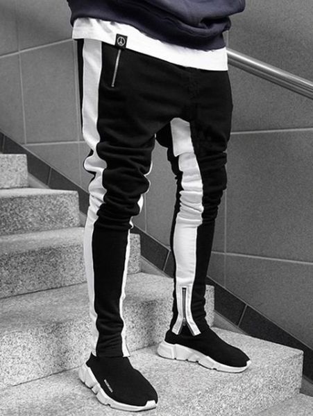 

men side seam zip detail drawstring waist sweatpants e4gm#, Black