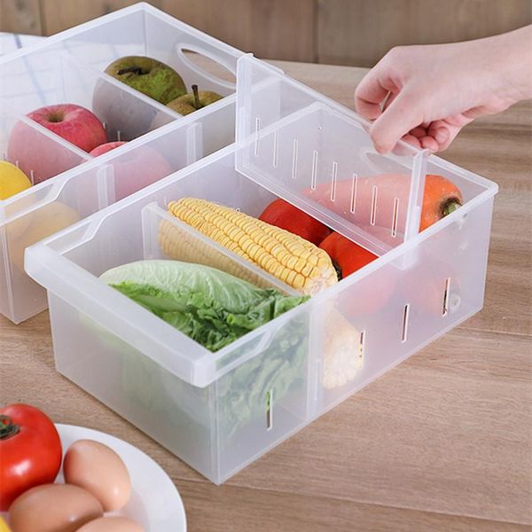 

kitchen refrigerator organizer box plastic egg storage container adjustable drawner vegetable fruit fresh-keeping rack bottles & jars