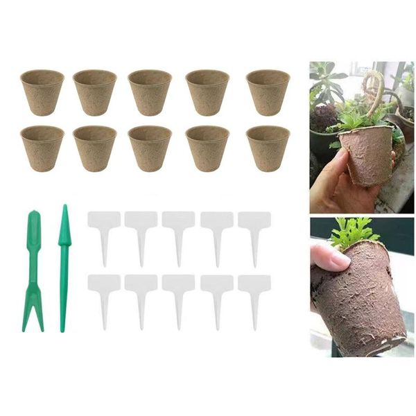 

nursery pots and transplant tools gardening planting paper tray seedling cup plant label 10pcs set garden tool planters &