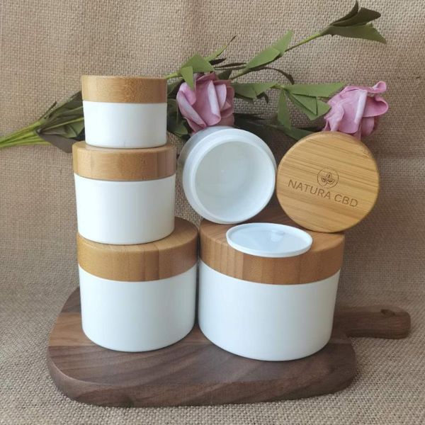 

storage bottles & jars 250g pet frosted plastic clear bottle with bamboo cap 150g 8oz cream jar matte brown skincare lid and seal