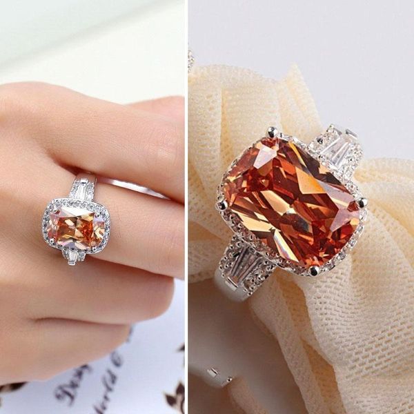 

wedding rings classic small zircon inlaid square white engagement for women hand jewelry accessories wholesale, Slivery;golden