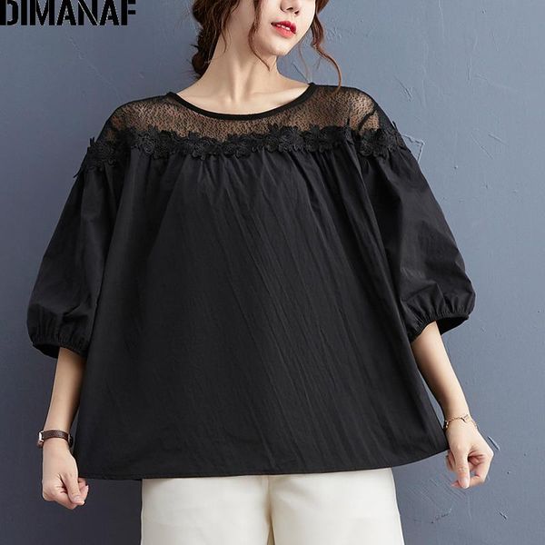 

women's blouses & shirts dimanaf summer plus size women casual blouse fashion elegant lady tunic lace floral loose oversize black clot, White