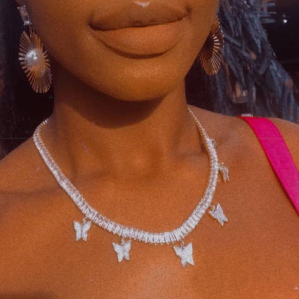 

rectangle bling iced out chain butterfly zircon necklace choker jewelry cute pendant thick collar accessories necklaces, Silver