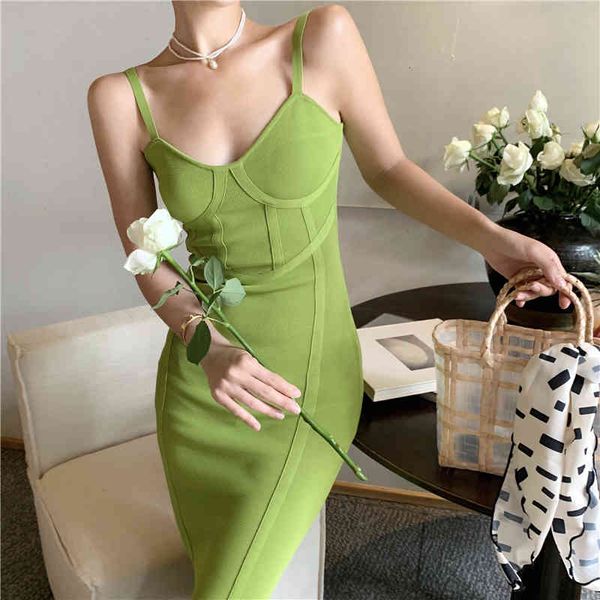 

casual dresses summer women backless spaghetti strap knit slim bandge sleeveless bodycon fashion party midi black dress d9mk, Black;gray