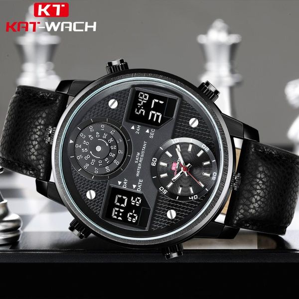 

wristwatches large dial cool three display time watch men business waterproof digital clock mens watches casual sport quartz wristwatch, Slivery;brown