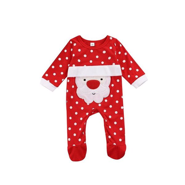 

jumpsuits christmas baby girls boys romper, autumn infant creative dot santa claus pattern long sleeve round collar footed jumpsuit, Blue