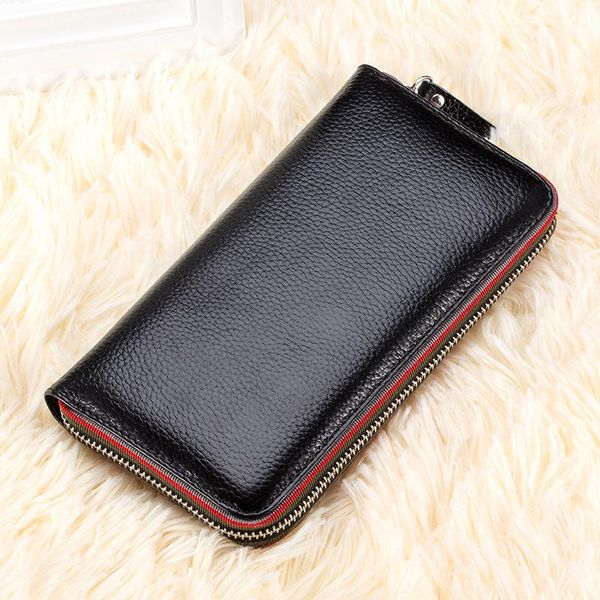 

wallets yfz zipper long wallet card hohlder for women and men genuine leather clutch ladies purses coin bag cellphone passport pocket, Red;black