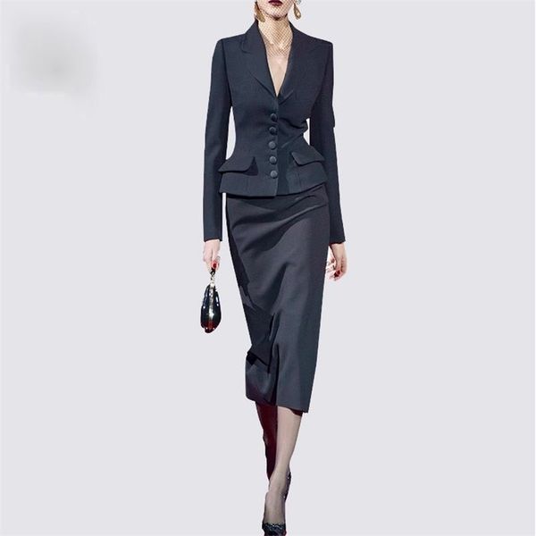 

runway designer notched collar bodycon 2 piece fashion women office ladies short blazer+skirt sets 210416, White