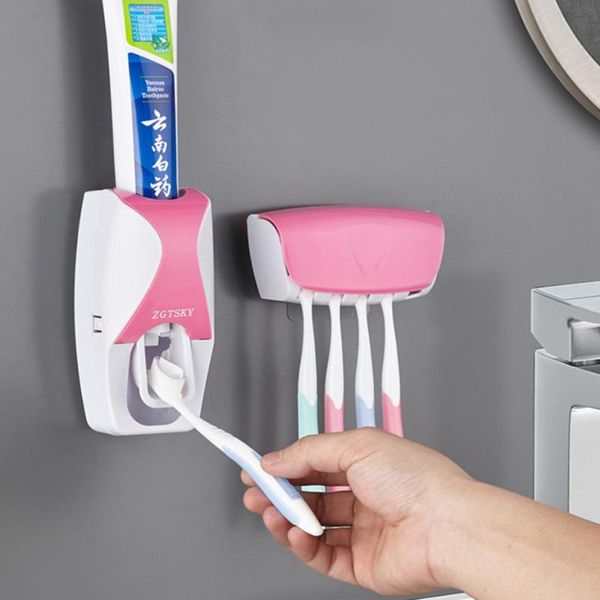 

toothbrush holders automatic toothpaste dispenser with hanging 5 pcs set squeezer wall mount dust-proof bathroom accessories holder