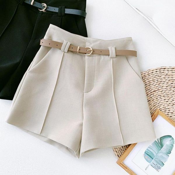 

autumn & winter korean women simple solid high waist casual suit shorts wild wide-leg with belt women's, White;black
