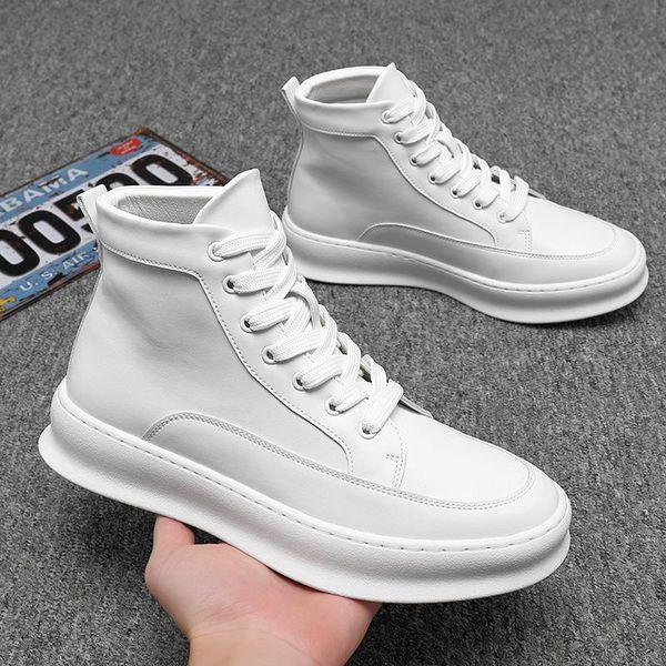 

boots men fashion white genuine leather flats shoes spring autumn ankle boot platform botas masculinas chaussures, Black