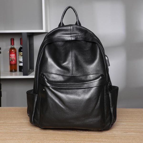 

backpack large travel teenagers school book bag cowhide genuine leather male leisure men lapbusiness