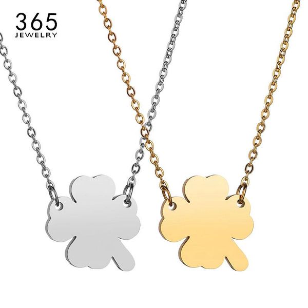 

charm jewelry stainless steel lucky clover pendant necklace love heart for birthday gift drop necklaces, Silver