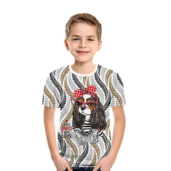 

cute dog pattern children 3d printed t-shirt animal print summer daily sports round neck short sleeve high quality, Blue