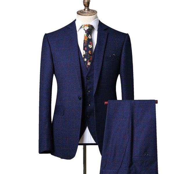 

arrival men suits 3 pieces classic plaid male business wedding slim fit tuexdo party dress coat pant men's & blazers, White;black