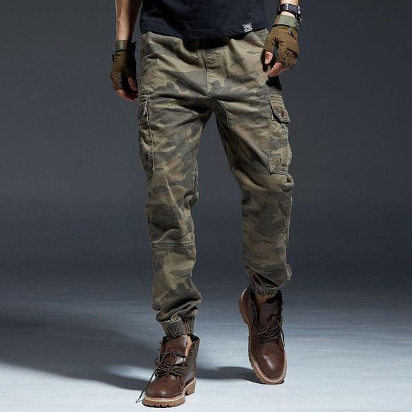 

hip hop joggers men cargo pants multi-pocket man casual mens military war speed camouflage nine points men's, Black