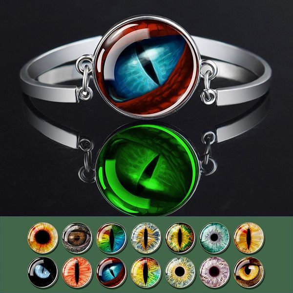

charm bracelets esspoc punk silver color metal bracelet charms evil eye glowing in the dark glass cabochon bangles for women men gifts, Golden;silver