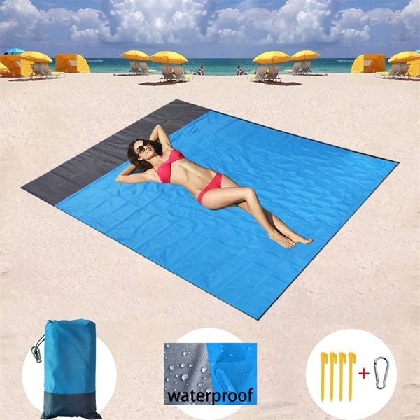 Stranddecke Sandproof Strandmatte Strandblech Wasserdichte Sandmatte mit Einsätzen Leichte Matte für Picknick Camping Y0706