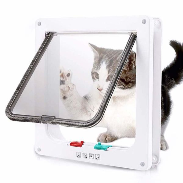 

dog cat flap door with 4 way security lock for cats abs plastic small pet gate kit dogs doors carriers,crates & houses