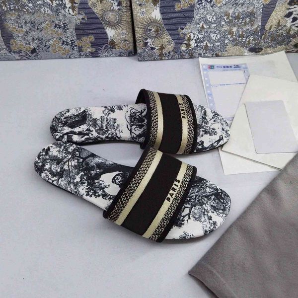 

paris embroidered dazzle dway slipper women womens ladies scuffs summer outdoor beach floral striped causal flip flops flat slide slippers c, Black