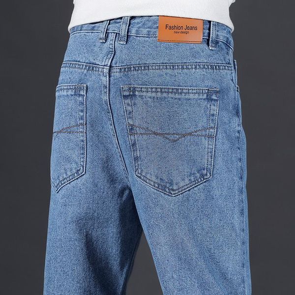 

men's jeans cotton classic smart business casual advanced stretch fit denim trousers blue middle-aged pants male