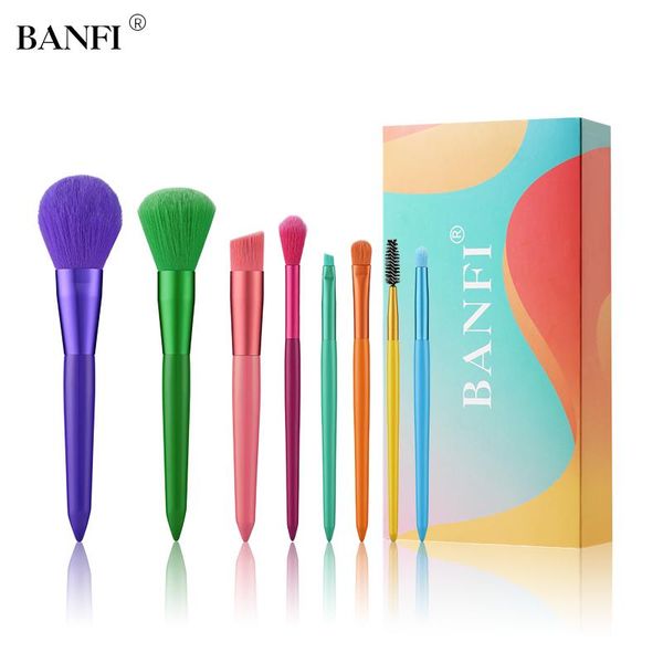 

makeup brushes banfi 8pcsrainbow colors mixed color brush professional powder basic eye shadow set synthetic hair
