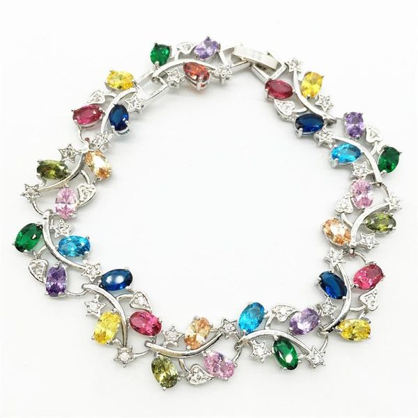 

link, chain fashion flower zircon bracelets cz cubic multicolor zirconia for women, Black