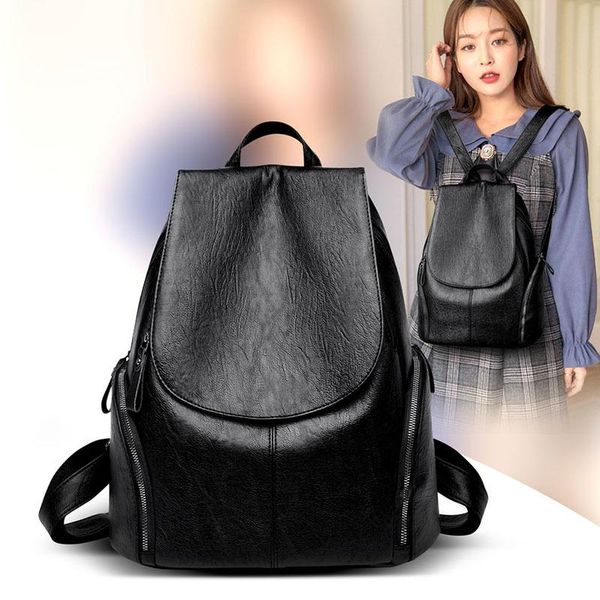 

backpack 2021 soft leather solid fashion casual travel women women's bookbag