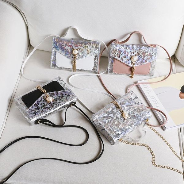

shoulder bags 2021 floral cat ear tassel hit color transparent small square bag diagonal handbag (women's handbags