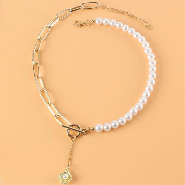 

pendant necklaces vintage pearl splicing chain necklace fashion gold shell womans party wedding jewelry, Silver
