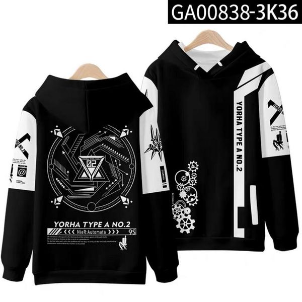 

men's hoodies & sweatshirts novel classic oversized hoodie game nier:automata 3d print men/womens fashion zipper sweatshirt anime fresh, Black