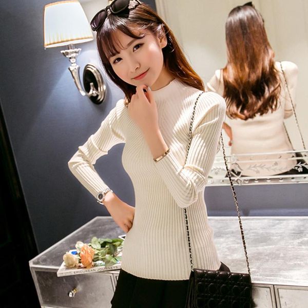 

women's sweaters 2021 autumn and winter half-high collar knitwear pullover long sleeve thin, White;black