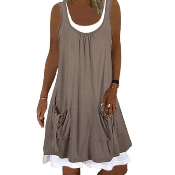 

women's swimwear women summer vest dress outfit bandage pockets solid color sleeveless loose mini for daily wear casual beach dresses, White;black