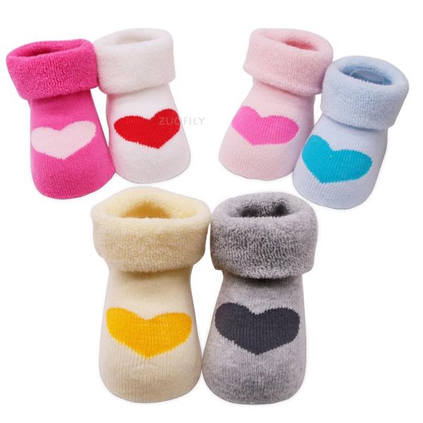 

socks solid color heart winter thick warm baby terry born cotton boys girls toddler accessories for kids, Pink;yellow