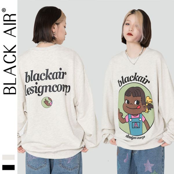 

blackair autumn winter sweater cartoon character print fun casual street pullover round neck long sleeve men, Black