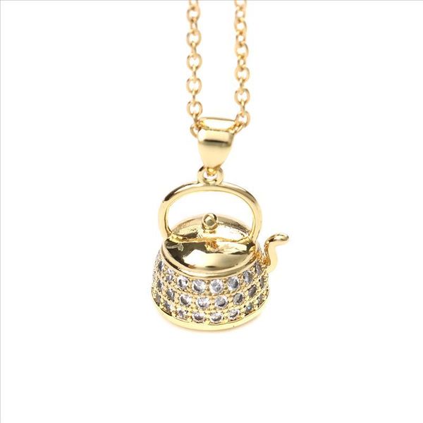 

pendant necklaces gold teapot clear cubic zirconia women jewelry gift 45cm long, 1 piece stainless steel chain necklace, Silver