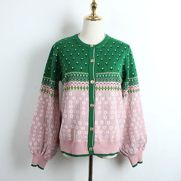

women's jackets brand design fashion loose autumn winter cardigan women lantern sleeve sweater christmas luxury green print embroidery, Black;brown