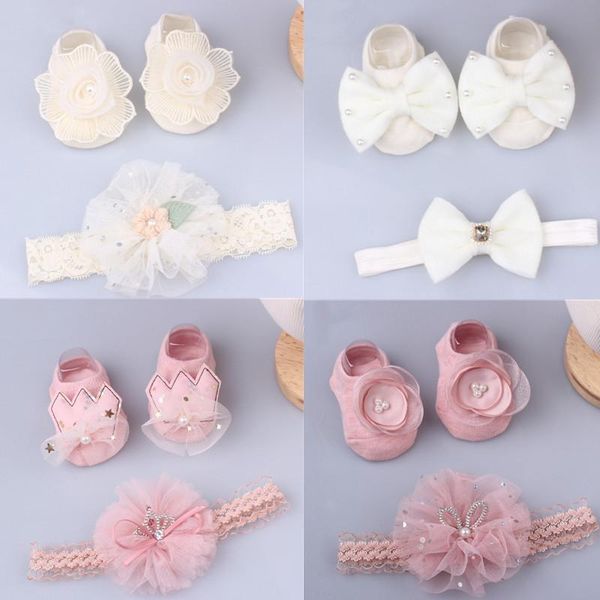 

2pcs/set born baby headband+socks cute crown bows girl headbands infant girls hair band hairband accessories, Slivery;white