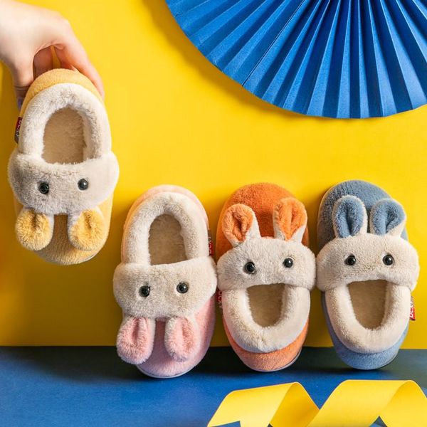

children cotton shoes kids home slippers boys and girls animal cute plush thickening warm indoor slipper, Black;grey