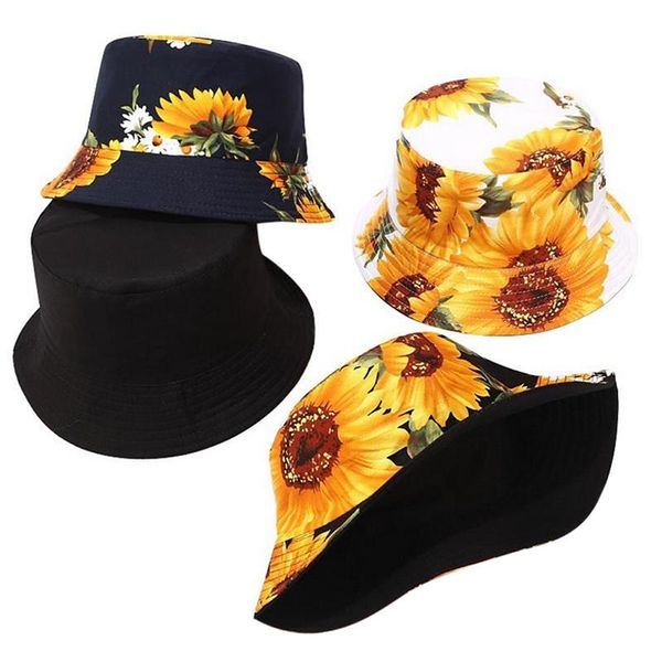 

cloches 1pcs flower sunflower print bucket hat fisherman outdoor travel sun cap hats for men and women, Blue;gray