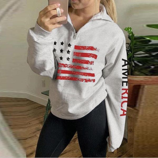 

women's hoodies & sweatshirts winter warm fashion womens autumn long sleeve usa letter printed patchwork sweatshirt zipper harajuku pul, Black