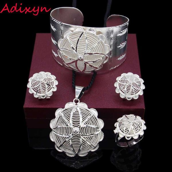 Adixyn Yeni Gelin Takı Seti Gümüş Kaplama Eritre / Etiyopya / Afrika Kolye / Kolye / Bileklik / Küpe / Yüzük Düğün Takı Setleri H1022
