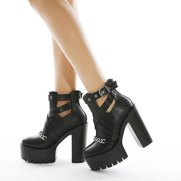 

boots women's high heels platform ankle winter woman's pumps black hollow zipper shoes ladies fashion footwear plus size