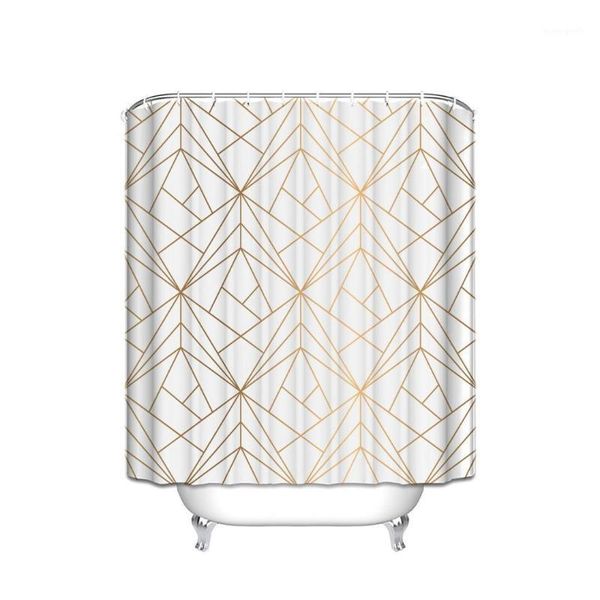 

custom geometric gold line waterproof polyester fabric shower curtain bathroom decor curtains with 12 hooks big size1