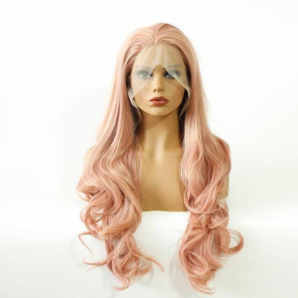 

synthetic wigs lace front wig long body wave hair pink natural hairline heat resistant fiber cosplay for women, Black