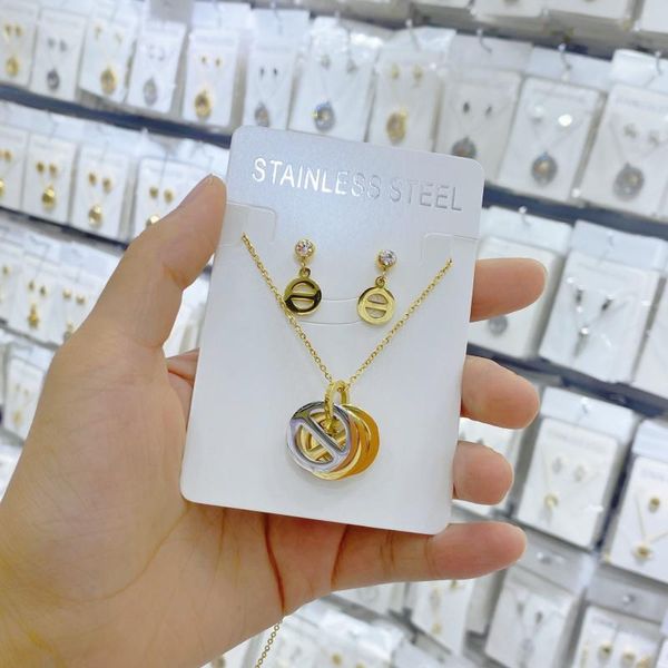 

earrings & necklace european and american stainless steel pendant earring set for women's year gift design, Silver