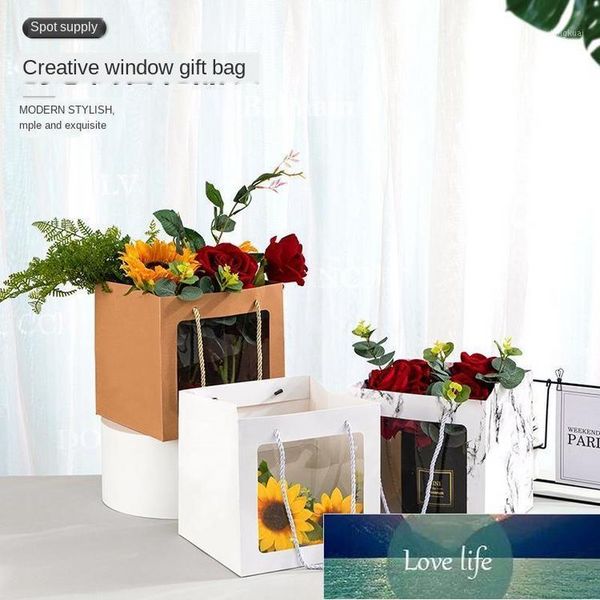 Transparent Window Gift Bags - 12pcs Square Paper Bags for Birthday Flowers, Potted Plants - Factory Price, Expert Design